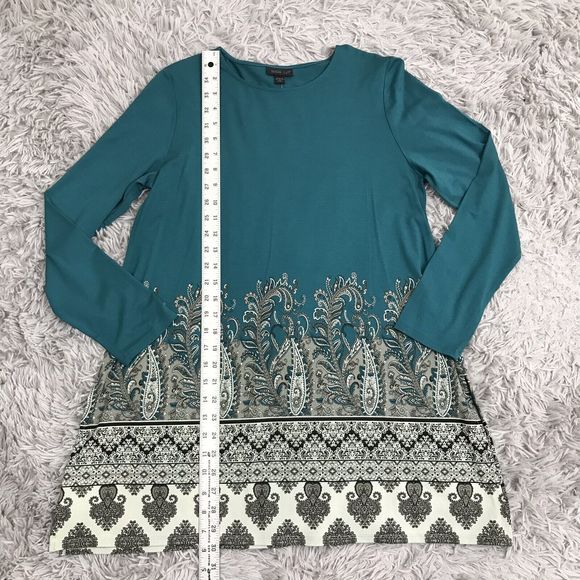 J. Jill Gorgeous Wearever Teal Paisley-Border Long Tunic Petite M PM NWT - Picture 7 of 8